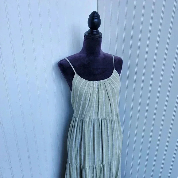 Robbie Bee Green White Stripe Strap Rayon Maxi Dress Tank Sz PM - Picture 2 of 14